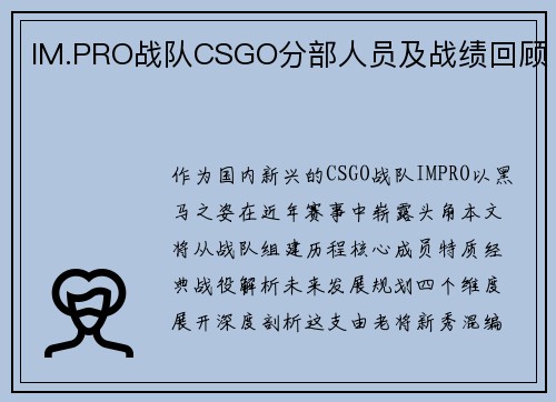 IM.PRO战队CSGO分部人员及战绩回顾